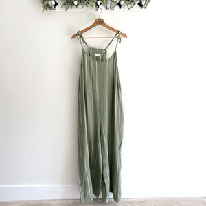 World Market Green and White Stripe Khadi Lounge Jumpsuit with Pockets Size L/XL